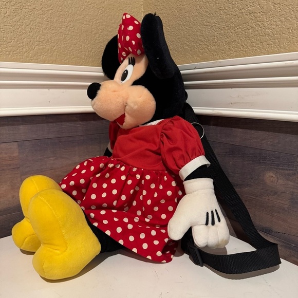 Rare Vintage Disney Parks Retro Minnie Mouse Plush Backpack Purse and Coin Purse - Picture 7 of 9